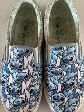 Disney Lilo & Stitch Light Blue Slip-On Sneakers with Silver Glitter Trim